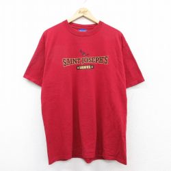 【50%OFF】XL★古着 チャンピオン champion 半袖 ビンテージ Tシャツ メンズ 00年代 00s セントジョゼフズホークス クルーネック 赤 レッド 25may30 中古