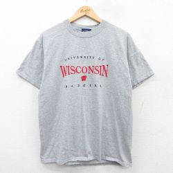 【50%OFF】L★古着 半袖 ビンテージ Tシャツ メンズ 00年代 00s ウィスコンシンパジャーズ 大学 刺繍 クルーネック グレー 霜降り 25may30 中古