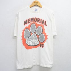 XL★古着 ヘインズ Hanes 半袖 ビンテージ Tシャツ メンズ 90年代 90s 肉球 メモリアル コットン クルーネック USA製 白 ホワイト 25may30 中古
