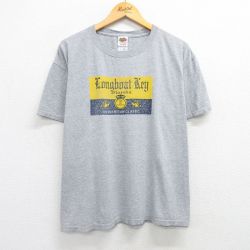 XL★古着 フルーツオブザルーム 半袖 ビンテージ Tシャツ メンズ 00年代 00s ロングボートキー 大きいサイズ クルーネック グレー 霜降り 25may30 中古