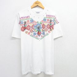 XL★古着 半袖 ビンテージ Tシャツ メンズ 90年代 90s 花 クルーネック USA製 白 ホワイト 25may30 中古