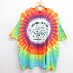 XL★古着 半袖 ビンテージ Tシャツ メンズ 00年代 00s ブルーベリー 大きいサイズ コットン クルーネック オレンジ他 タイダイ 25may31 中古