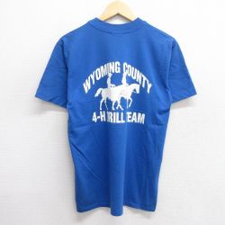 【50%OFF】M★古着 ヘインズ Hanes 半袖 ビンテージ Tシャツ メンズ 80年代 80s カウボーイ 馬 クルーネック USA製 青 ブルー 25may31 中古