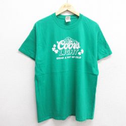 【50%OFF】L★古着 半袖 ビンテージ Tシャツ メンズ 00年代 00s クアーズライト ビール コットン クルーネック 緑 グリーン 25may31 中古