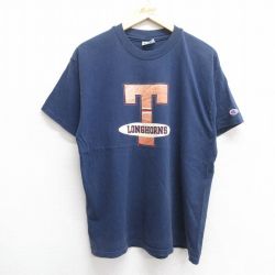 L★古着 チャンピオン Champion 半袖 ビンテージ Tシャツ メンズ 90年代 90s テキサスロングホーンズ コットン クルーネック USA製 紺 ネイビー 25may31 中古