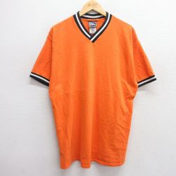 【20%OFF】XL★古着 半袖 ビンテージ Tシャツ メンズ 00年代 00s 無地 大きいサイズ コットン Vネック オレンジ 25may31 中古