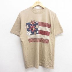L★古着 半袖 ビンテージ Tシャツ メンズ 90年代 90s 星条旗 コットン クルーネック USA製 ベージュ カーキ 霜降り 25may31 中古