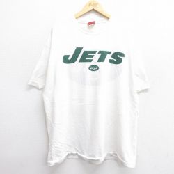 XL★古着 半袖 ビンテージ Tシャツ メンズ 00年代 00s NFL ニューヨークジェッツ 大きいサイズ コットン クルーネック 白 ホワイト アメフト スーパーボウル 25may31 中古