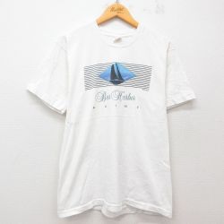 【50%OFF】L★古着 フルーツオブザルーム 半袖 ビンテージ Tシャツ メンズ 90年代 90s ヨット コットン クルーネック USA製 白 ホワイト 25may31 中古