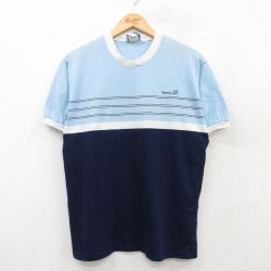 【50%OFF】L★古着 半袖 ビンテージ Tシャツ メンズ 90年代 90s Track&Court クルーネック 紺他 ネイビー リンガー 25jun02 中古