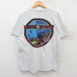 L★古着 ヘインズ Hanes 半袖 ビンテージ Tシャツ メンズ 90年代 90s ダイビング ケイマン クルーネック 薄グレー 霜降り 25jun02 中古