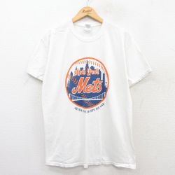 L★古着 半袖 ビンテージ Tシャツ メンズ 00年代 00s MLB ニューヨークメッツ コットン クルーネック 白 ホワイト メジャーリーグ ベースボール 野球 25jun02 中古