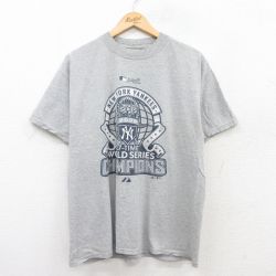 【50%OFF】XL★古着 半袖 ビンテージ Tシャツ メンズ 00年代 00s MLB ニューヨークヤンキース クルーネック グレー 霜降り メジャーリーグ ベースボール 野球 25jun02 中古