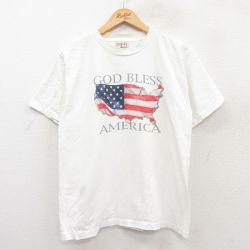 M★古着 半袖 ビンテージ Tシャツ メンズ 90年代 90s 星条旗 アメリカ コットン クルーネック USA製 白 ホワイト 25jun02 中古