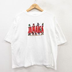 XL★古着 半袖 ビンテージ Tシャツ メンズ 90年代 90s ジャマイカ 刺繍 大きいサイズ コットン クルーネック 白 ホワイト 25jun02 中古