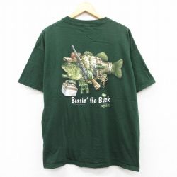 XL★古着 半袖 ビンテージ Tシャツ メンズ 00年代 00s 魚 ブラックバス 大きいサイズ コットン クルーネック 緑 グリーン 25jun02 中古