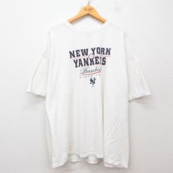 XL★古着 アディダス adidas 半袖 ビンテージ Tシャツ メンズ 00年代 00s MLB ニューヨークヤンキース 大きいサイズ コットン クルーネック 白 ホワイト メジャーリーグ ベースボール 野球 25jun03 中古