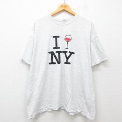 XL★古着 半袖 ビンテージ Tシャツ メンズ 00年代 00s ニューヨーク 大きいサイズ クルーネック 薄グレー 霜降り 25jun03 中古