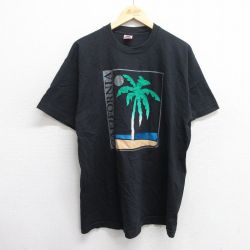 XL★古着 フルーツオブザルーム 半袖 ビンテージ Tシャツ メンズ 90年代 90s ヤシの木 カリフォルニア コットン クルーネック USA製 黒 ブラック 25jun03 中古