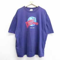 XL★古着 半袖 ビンテージ Tシャツ メンズ 90年代 90s プラネットハリウッド ニューヨーク 大きいサイズ コットン クルーネック USA製 紺 ネイビー 25jun03 中古