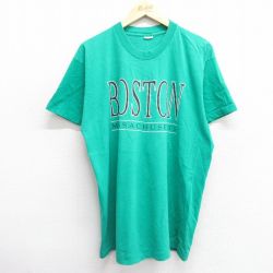 XL★古着 半袖 ビンテージ Tシャツ メンズ 90年代 90s ボストン マサチューセッツ コットン クルーネック 緑 グリーン 25jun03 中古