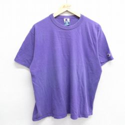 L★古着 チャンピオン champion 半袖 ビンテージ Tシャツ メンズ 90年代 90s 無地 コットン クルーネック 紫 パープル 【spe】 25jun03 中古