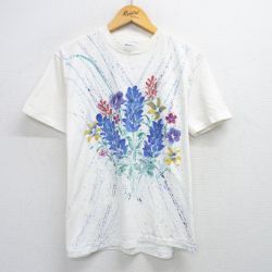 L★古着 ヘインズ Hanes 半袖 ビンテージ Tシャツ メンズ 80年代 80s 花 コットン クルーネック USA製 白 ホワイト 25jun03 中古