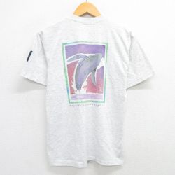 L★古着 半袖 ビンテージ Tシャツ メンズ 90年代 90s クジラ クルーネック 薄グレー 霜降り 25jun03 中古