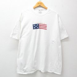 【50%OFF】XL★古着 ヘインズ Hanes 半袖 ビンテージ Tシャツ メンズ 00年代 00s 星条旗 アメリカ 大きいサイズ コットン クルーネック 白 ホワイト 25jun03 中古