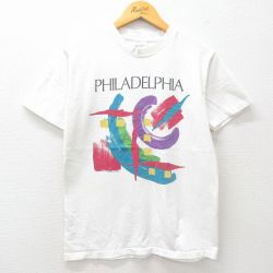 M★古着 半袖 ビンテージ Tシャツ メンズ 90年代 90s フィラデルフィア コットン クルーネック USA製 白 ホワイト 25jun03 中古
