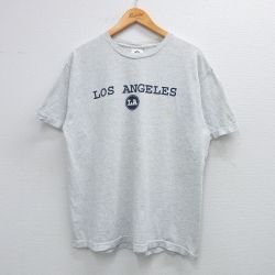 【20%OFF】L★古着 半袖 ビンテージ Tシャツ メンズ 00年代 00s ロサンゼルス クルーネック USA製 薄グレー 霜降り 25jun03 中古