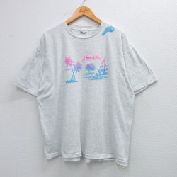 XL★古着 半袖 ビンテージ Tシャツ メンズ 90年代 90s フロリダ ヤシの木 ヨット 大きいサイズ コットン クルーネック USA製 薄グレー 霜降り 25jun03 中古
