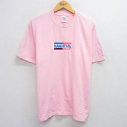 L★古着 半袖 ビンテージ Tシャツ メンズ 00年代 00s マンハッタン カンザス 刺繍 コットン クルーネック ピンク 25jun04 中古