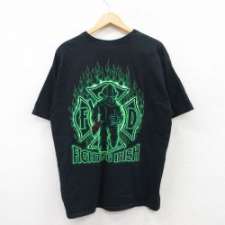 XL★古着 半袖 ビンテージ Tシャツ メンズ 00年代 00s 消防士 アイリッシュ コットン クルーネック 黒 ブラック 25jun04 中古