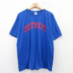 XL★古着 半袖 ビンテージ Tシャツ メンズ 00年代 00s　デトロイト 大きいサイズ コットン クルーネック 青 ブルー 25jun04 中古