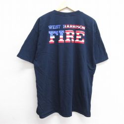 XL★古着 半袖 ビンテージ Tシャツ メンズ 00年代 00s 消防署 タズ 大きいサイズ コットン クルーネック 紺 ネイビー 25jun06 中古