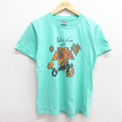M★古着 オニータ ONEITA 半袖 ビンテージ Tシャツ メンズ 90年代 90s Oswego 葉 コットン クルーネック USA製 青緑系 25jun06 中古