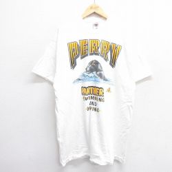 XL★古着 フルーツオブザルーム 半袖 ビンテージ Tシャツ メンズ 90年代 90s PERRY PANTHERS 大きいサイズ ロング丈 コットン クルーネック USA製 白 ホワイト 25jun07 中古