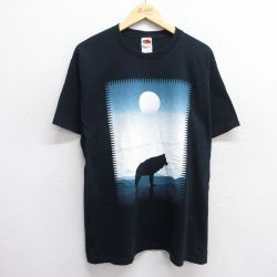 L★古着 フルーツオブザルーム 半袖 ビンテージ Tシャツ メンズ 00年代 00s オオカミ SENECA コットン クルーネック 黒 ブラック 25jun07 中古