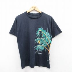 M★古着 半袖 ビンテージ Tシャツ メンズ 90年代 90s 鳥 ヤシの木 クルーネック 黒 ブラック 25jun13 中古