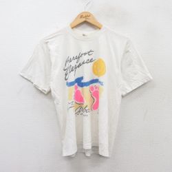 M★古着 半袖 ビンテージ Tシャツ メンズ 80年代 80s 足跡 クルーネック 白 ホワイト 25jun13 中古