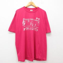 【50%OFF】XL★古着 ジャージーズ 半袖 ビンテージ Tシャツ メンズ 90年代 90s 音符 VISUALIZE 大きいサイズ クルーネック USA製 濃ピンク 25jul05 中古