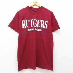 L★古着 フルーツオブザルーム 半袖 ビンテージ Tシャツ メンズ 90年代 90s RUTGERS コットン クルーネック USA製 エンジ 25jul05 中古