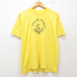 L★古着 半袖 ビンテージ Tシャツ メンズ 90年代 90s 鳥 クルーネック 黄 イエロー 25jul05 中古