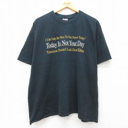 XL★古着 半袖 ビンテージ Tシャツ メンズ 00年代 00s メッセージ 大きいサイズ コットン クルーネック 黒 ブラック 25jul05 中古