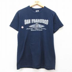 M★古着 半袖 ビンテージ Tシャツ メンズ 00年代 00s サンフランシスコ コットン クルーネック 紺 ネイビー 25jul05 中古