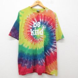 【20%OFF】XL★古着 半袖 ビンテージ Tシャツ メンズ 00年代 00s be kind 大きいサイズ コットン クルーネック 黄他 イエロー タイダイ 25jul05 中古