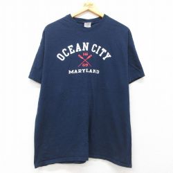 XL★古着 半袖 ビンテージ Tシャツ メンズ 00年代 00s OCEAN CITY コットン クルーネック 紺 ネイビー 25jul05 中古