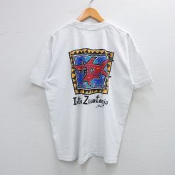 【50%OFF】XL★古着 半袖 ビンテージ Tシャツ メンズ 90年代 90s サメ 大きいサイズ コットン クルーネック 白 ホワイト 25jul05 中古