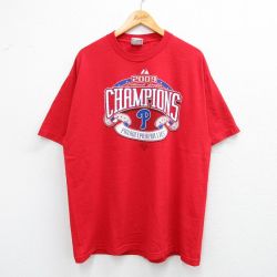 XL★古着 マジェスティック 半袖 ビンテージ Tシャツ メンズ 00年代 00s MLB フィラデルフィアフィリーズ ジョーブラントン ペドロフェリス 大きいサイズ コットン クルーネック 赤 レッド メジャーリーグ ベースボール 野球 25jul05 中古